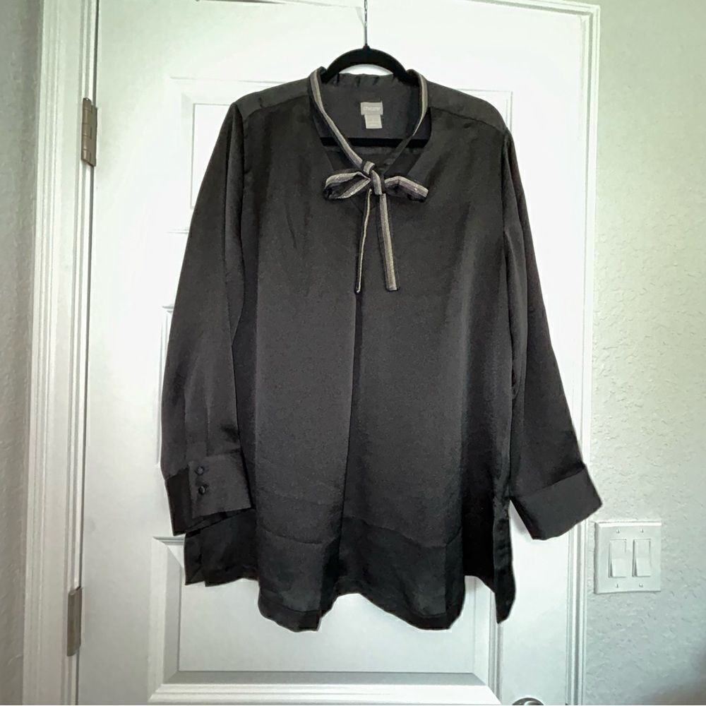 Chico’s Bow Tie Neck Long Sleeve Blouse Top Chicos